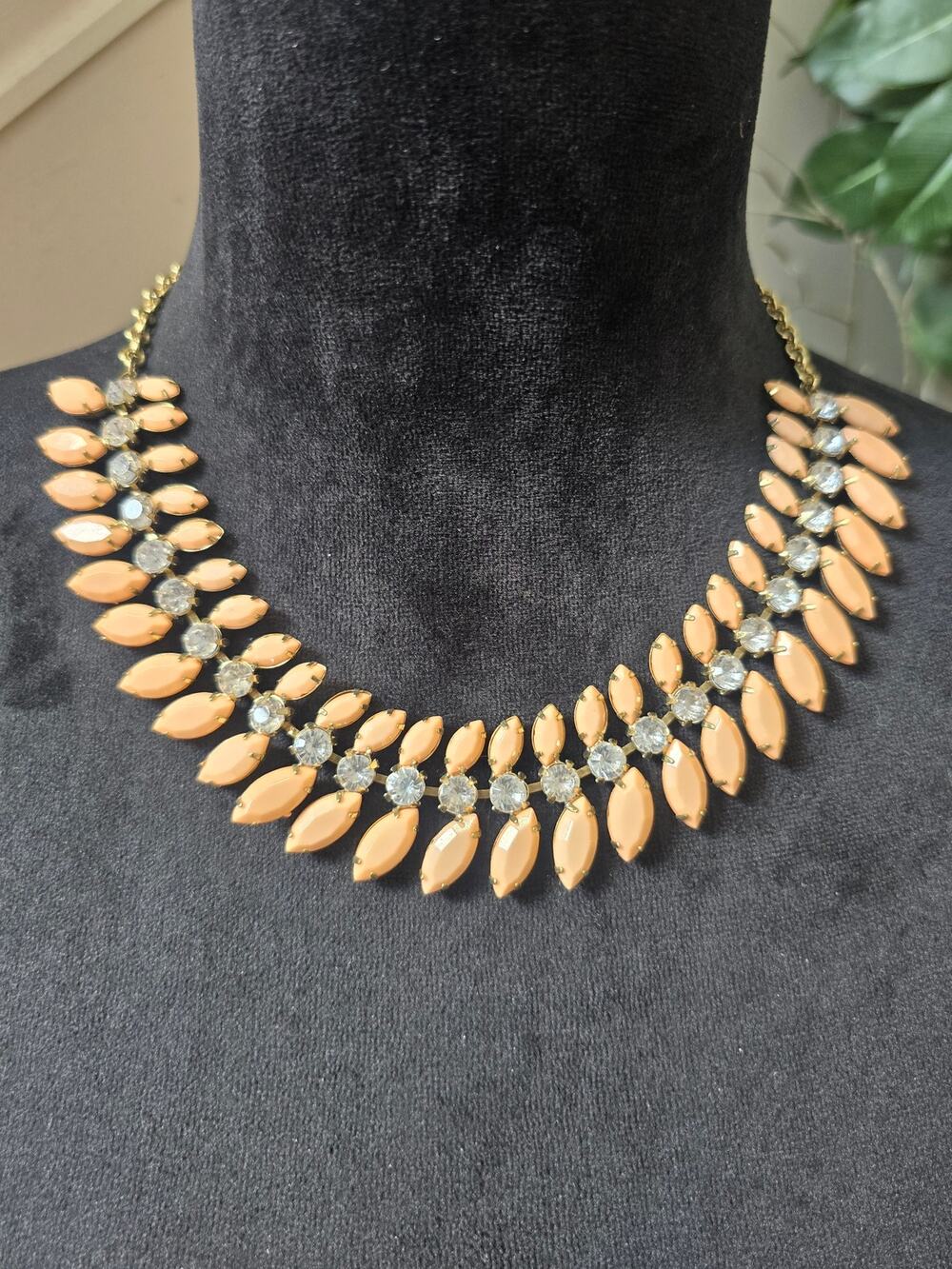 Peach Marquise Fringe Bib Statement Necklace